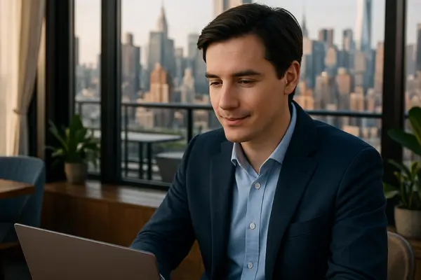 Um homem branco bem vestido representando o sucesso e boas escolhas