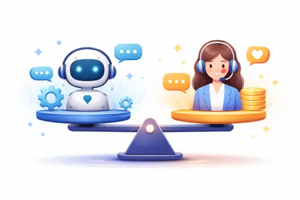 Imagem representando o equilíbrio entre automatizar e humanizar o atendimento.